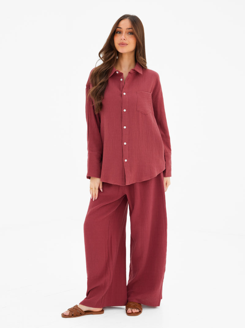 Mila Oversized Shirt - Washed Red