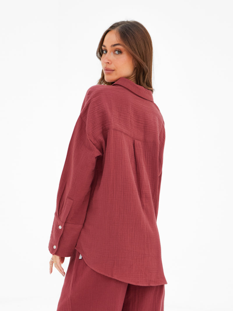 Mila Oversized Shirt - Washed Red