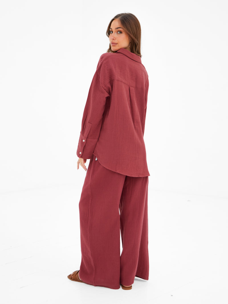 Mila Oversized Shirt - Washed Red