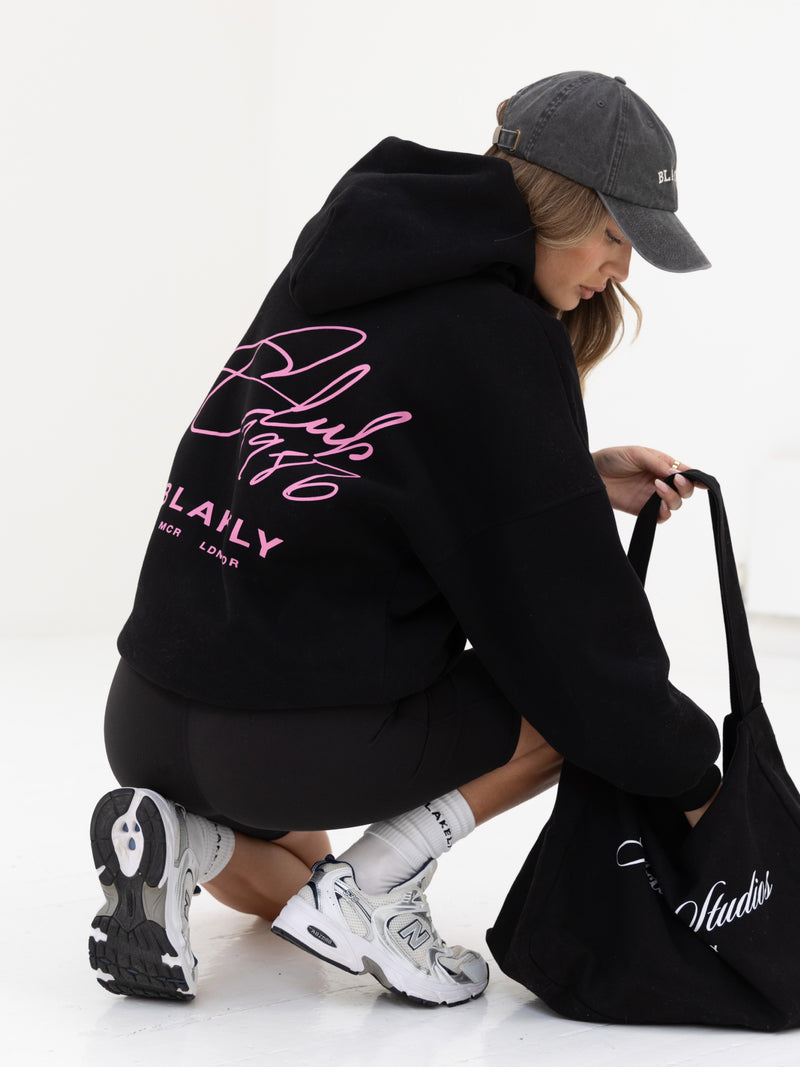 Club Oversized Hoodie - Black & Pink