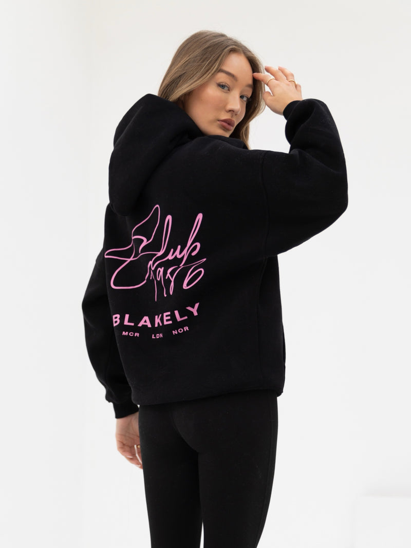 Club Oversized Hoodie - Black & Pink