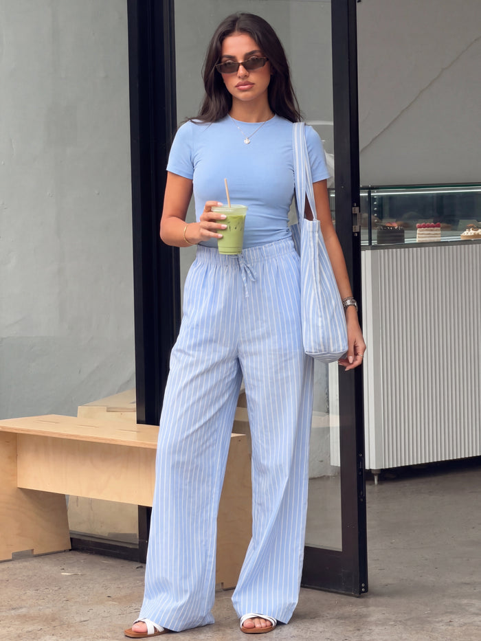 Lucia Baby Tee & Elodie Stripe Trousers Set - Blue