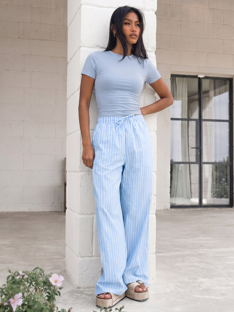 Lucia Baby Tee & Elodie Stripe Trousers Set - Pale Blue & Light Blue