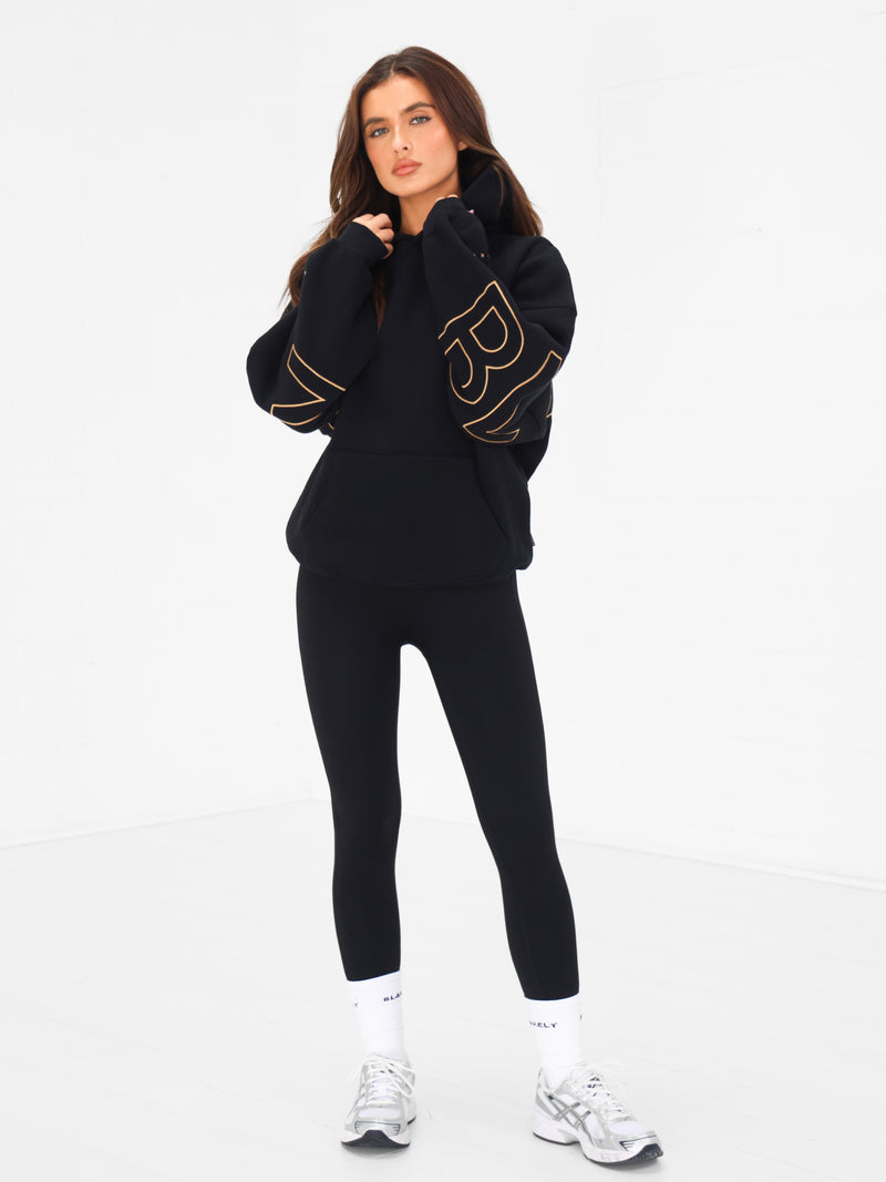 Embroidered Isabel Oversized Hoodie - Black & Gold