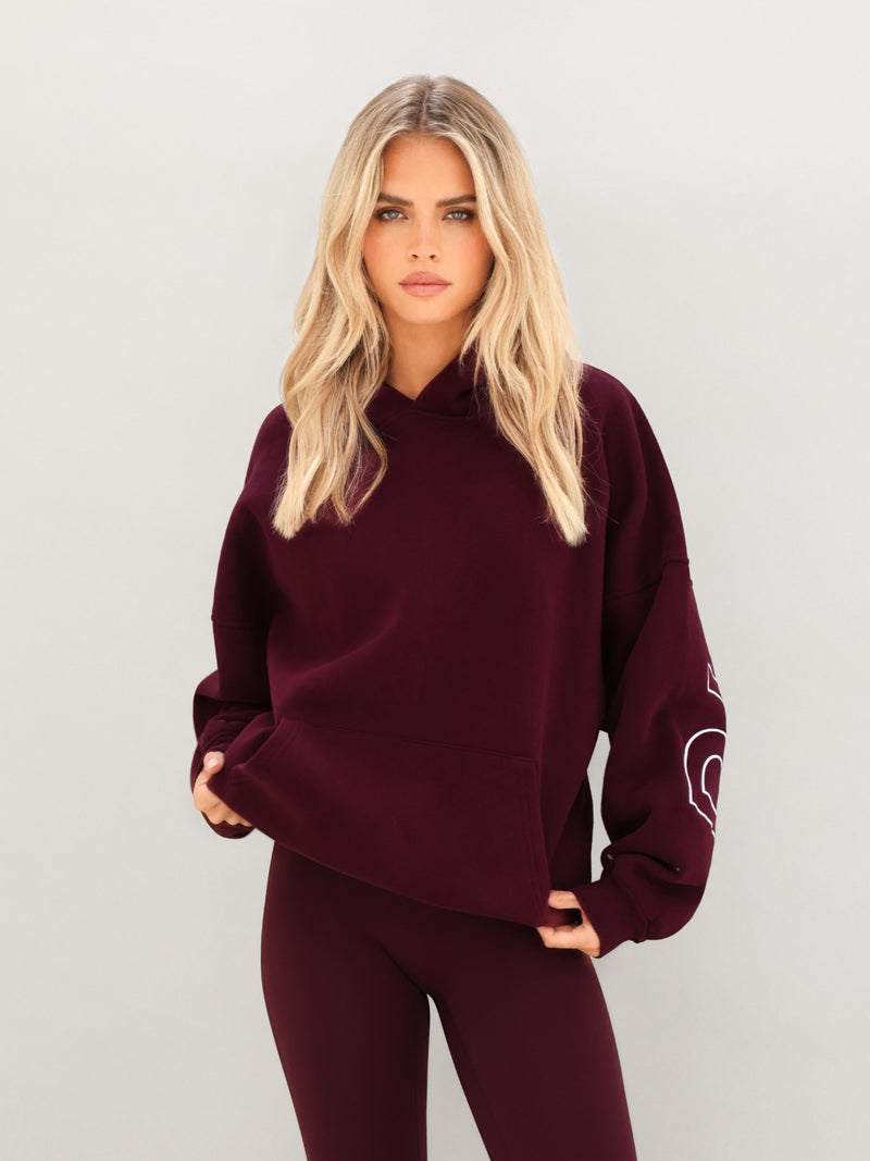 Embroidered Isabel Oversized Hoodie - Dark Cherry