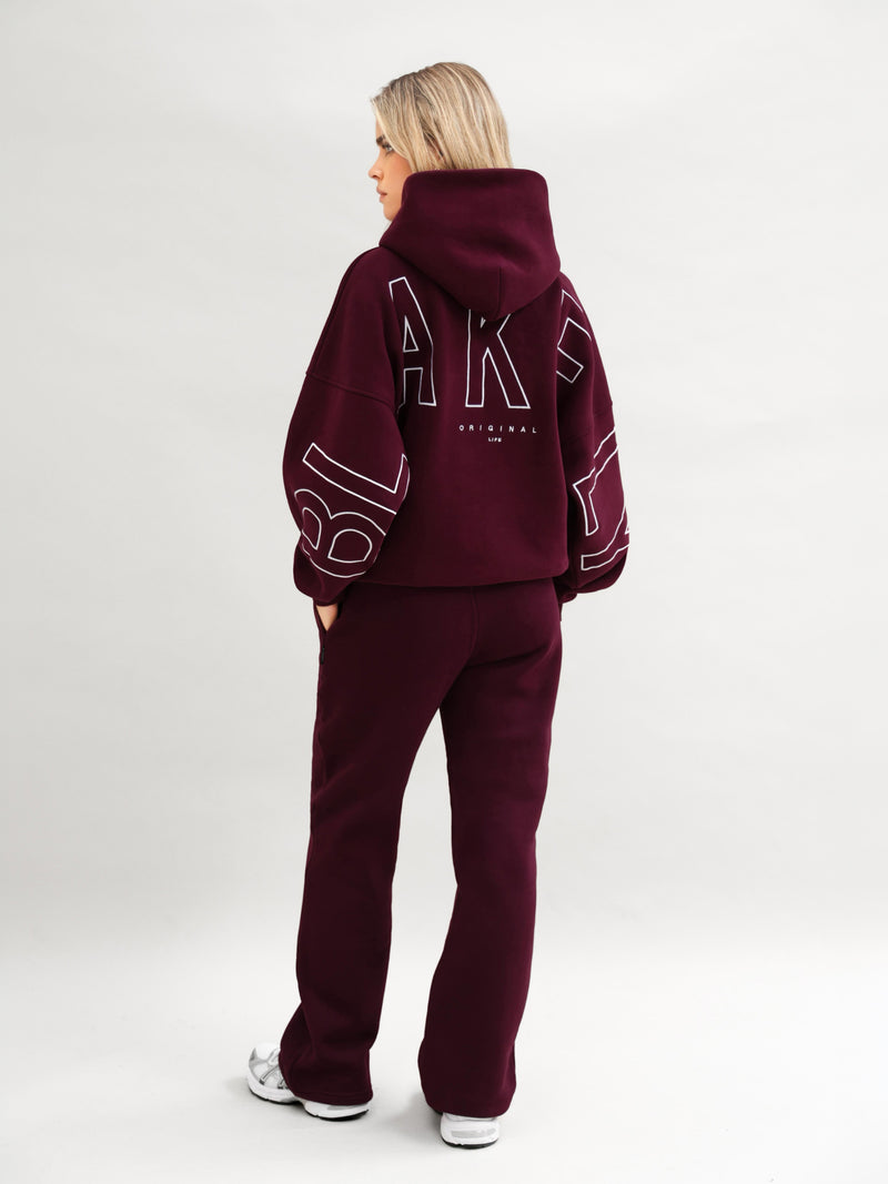 Embroidered Isabel Oversized Hoodie - Dark Cherry
