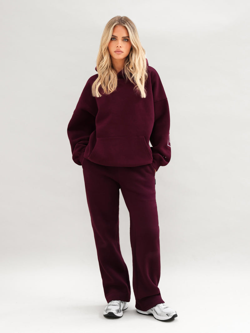 Embroidered Isabel Oversized Hoodie - Dark Cherry