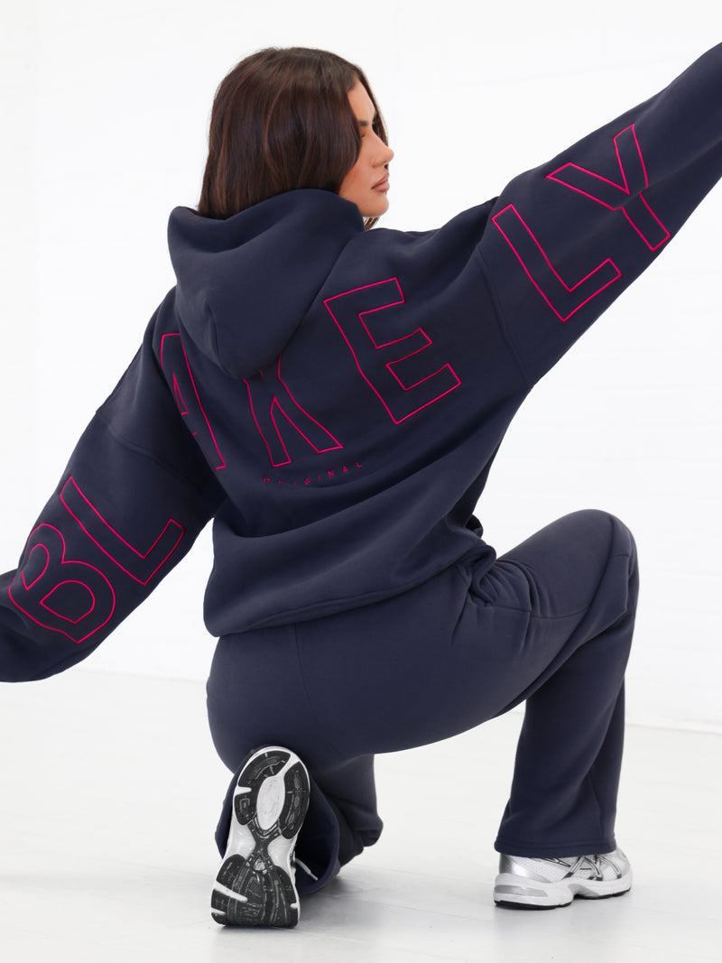Embroidered Isabel Oversized Hoodie - True Navy & Ultra Pink