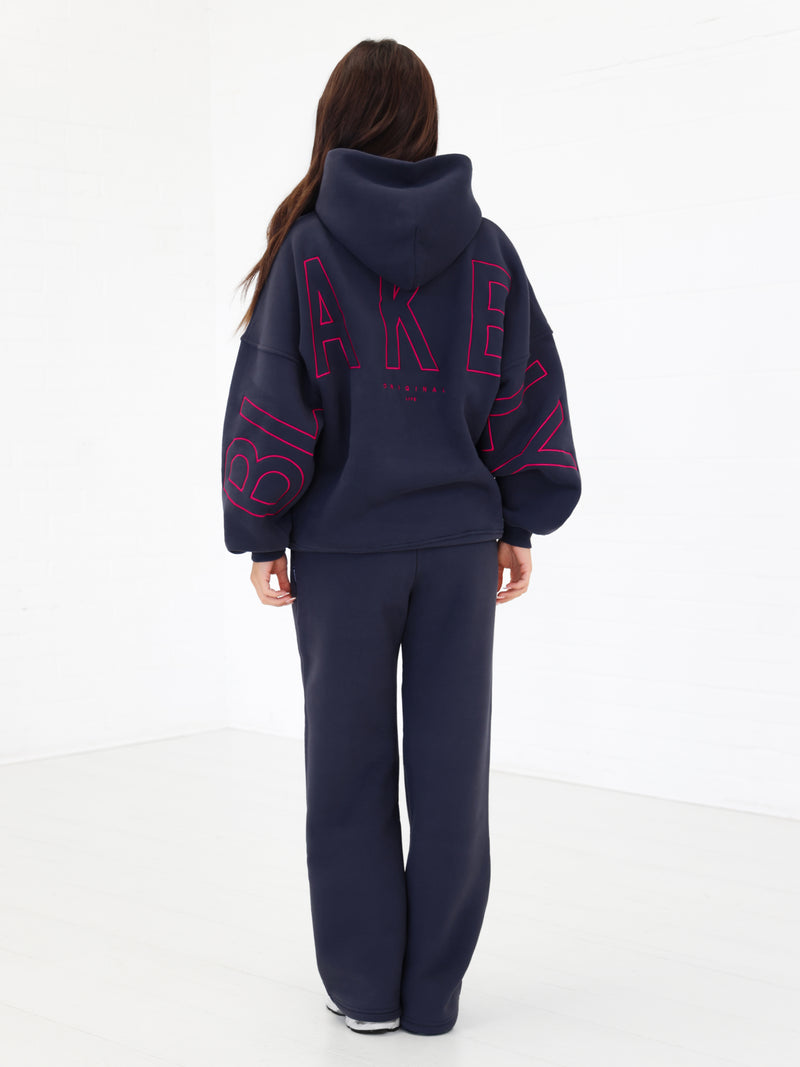 Embroidered Isabel Oversized Hoodie - True Navy & Ultra Pink