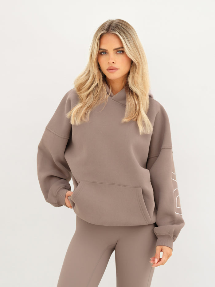 Embroidered Isabel Oversized Hoodie - Soft Brown