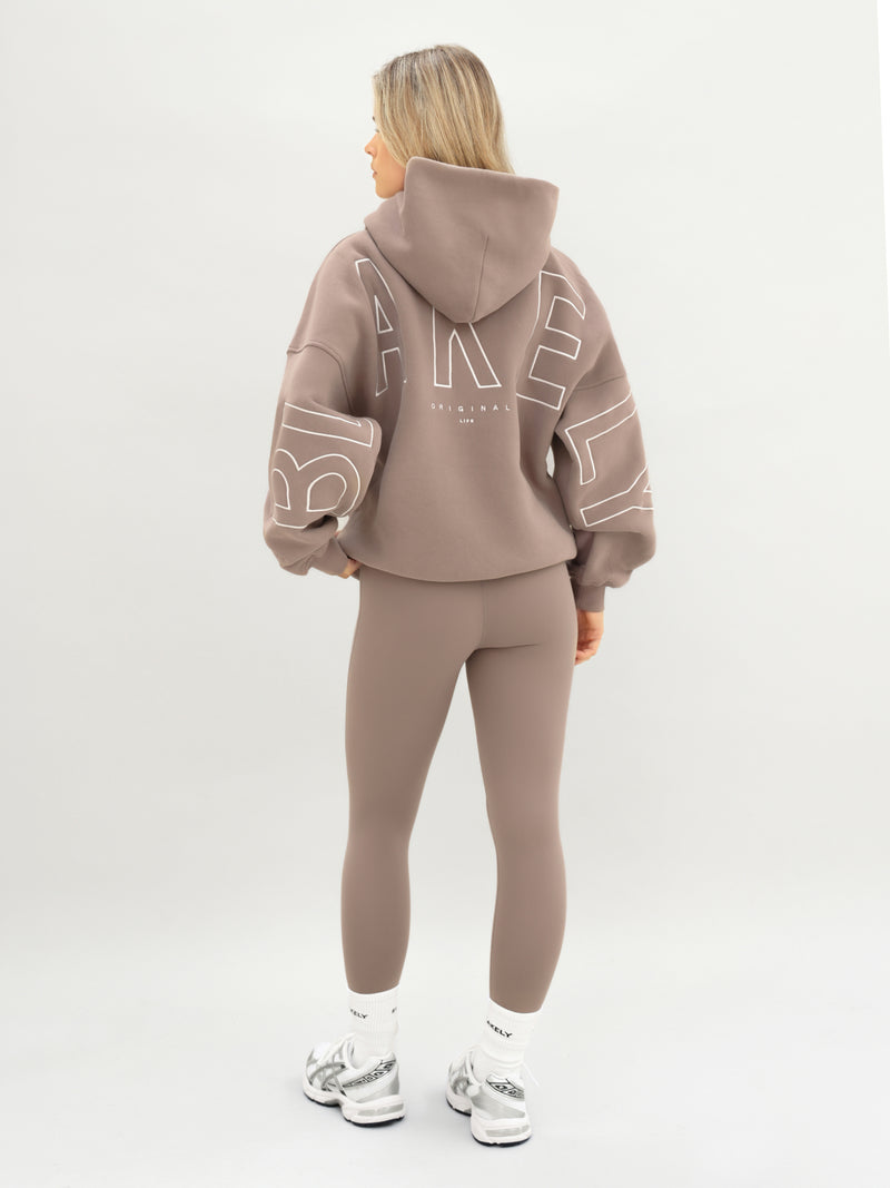 Embroidered Isabel Oversized Hoodie - Soft Brown