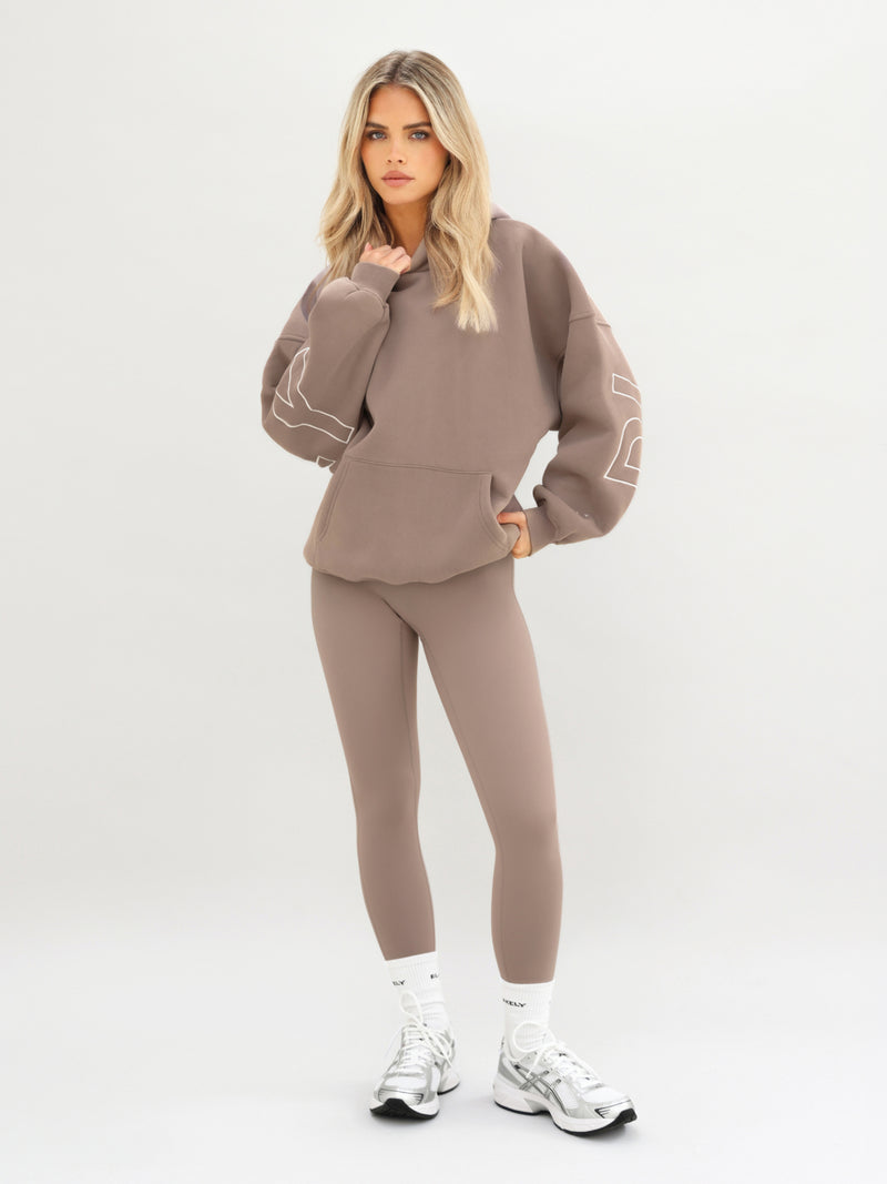 Embroidered Isabel Oversized Hoodie - Soft Brown