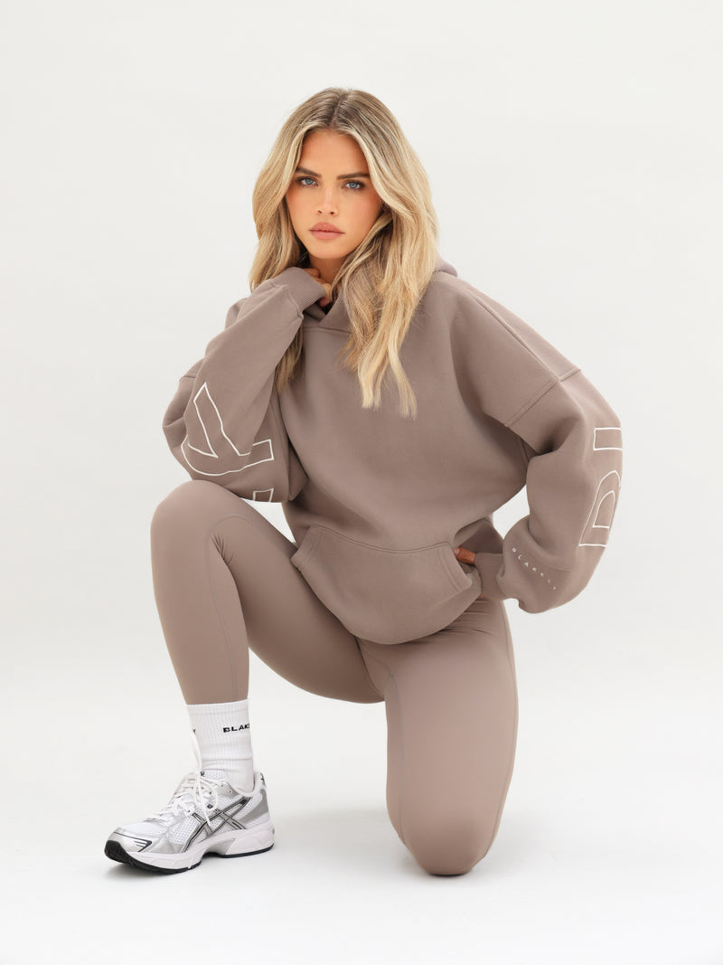 Embroidered Isabel Oversized Hoodie - Soft Brown