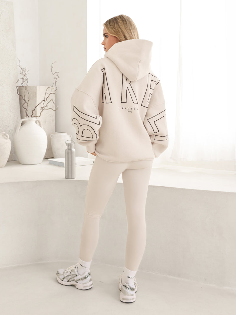 Embroidered Isabel Oversized Hoodie - Soft Taupe