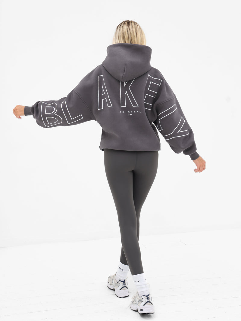Embroidered Isabel Oversized Hoodie - Charcoal