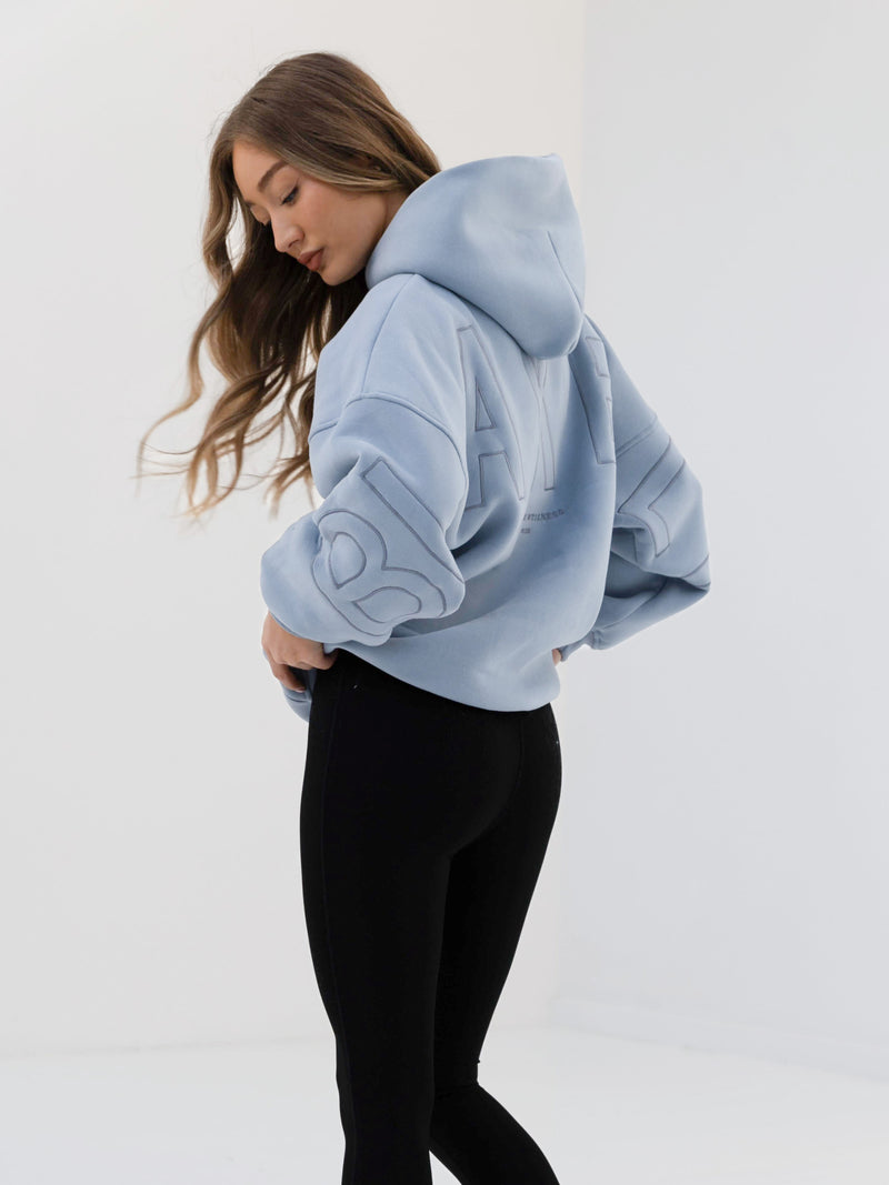 Embroidered Isabel Oversized Hoodie - Ice Blue