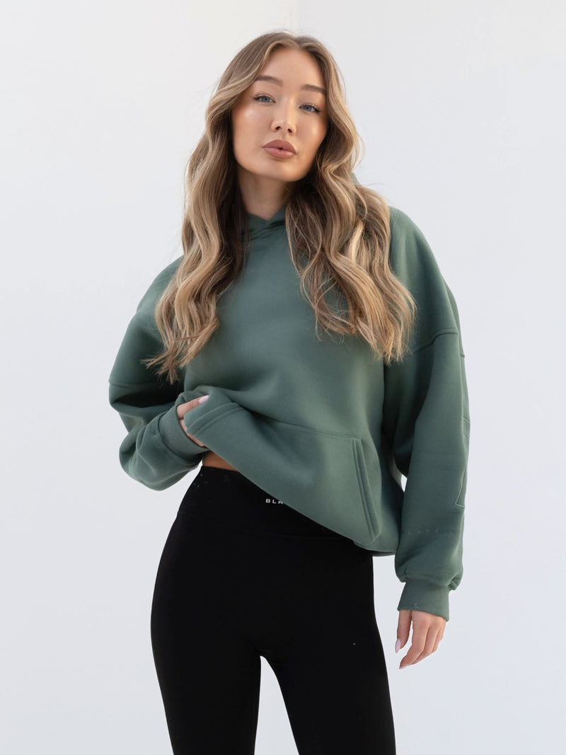 Embroidered Isabel Oversized Hoodie - Moss Green