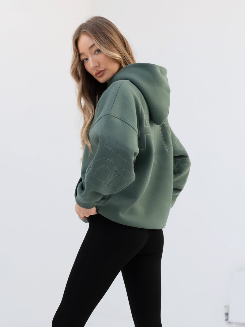 Embroidered Isabel Oversized Hoodie - Moss Green