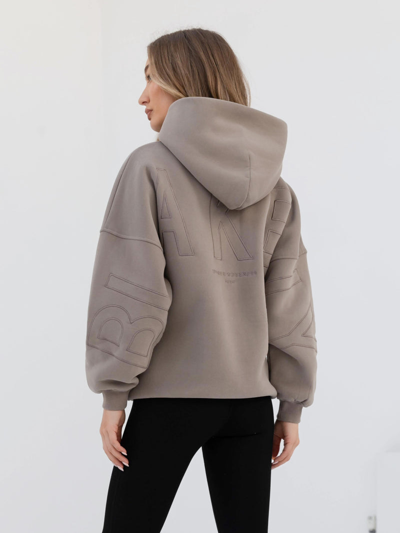 Embroidered Isabel Oversized Hoodie - Neutral Grey