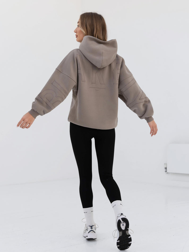 Embroidered Isabel Oversized Hoodie - Neutral Grey