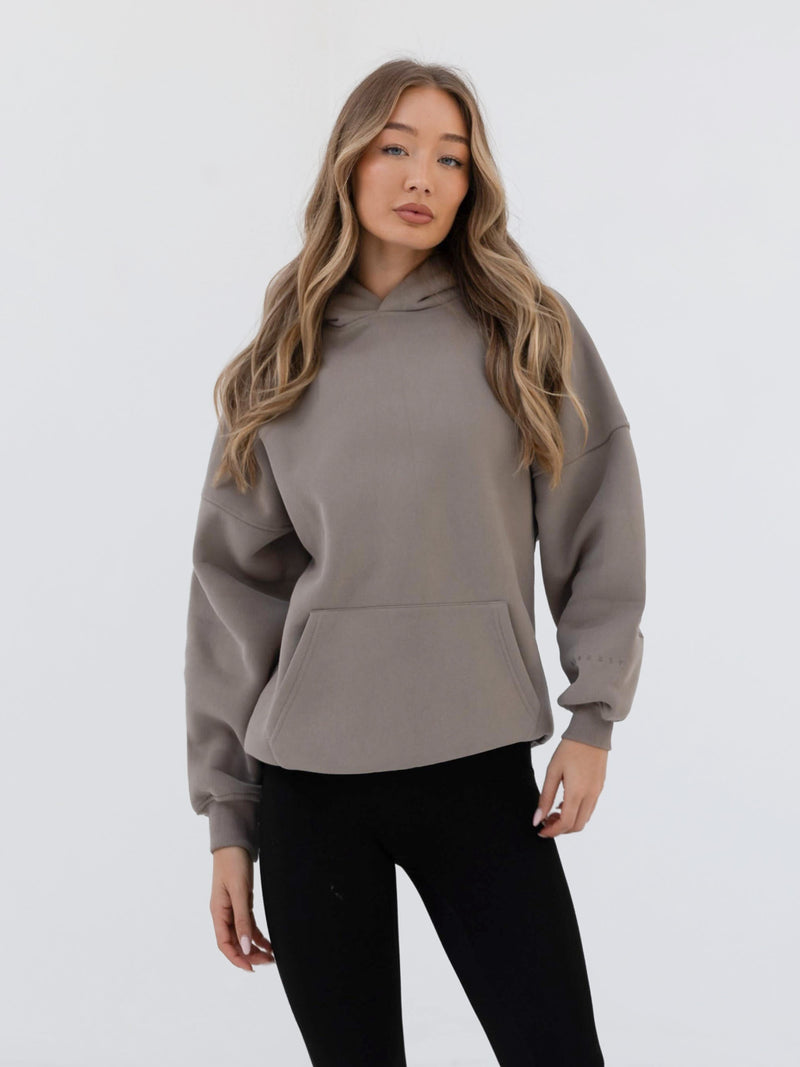 Embroidered Isabel Oversized Hoodie - Neutral Grey