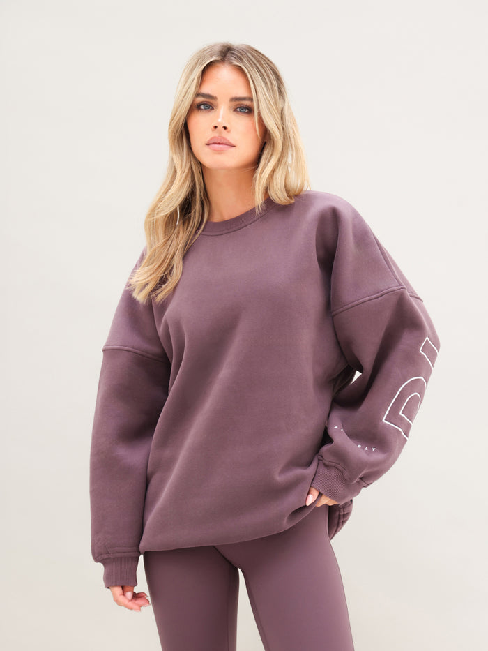 Embroidered Isabel Oversized Jumper - Washed Plum
