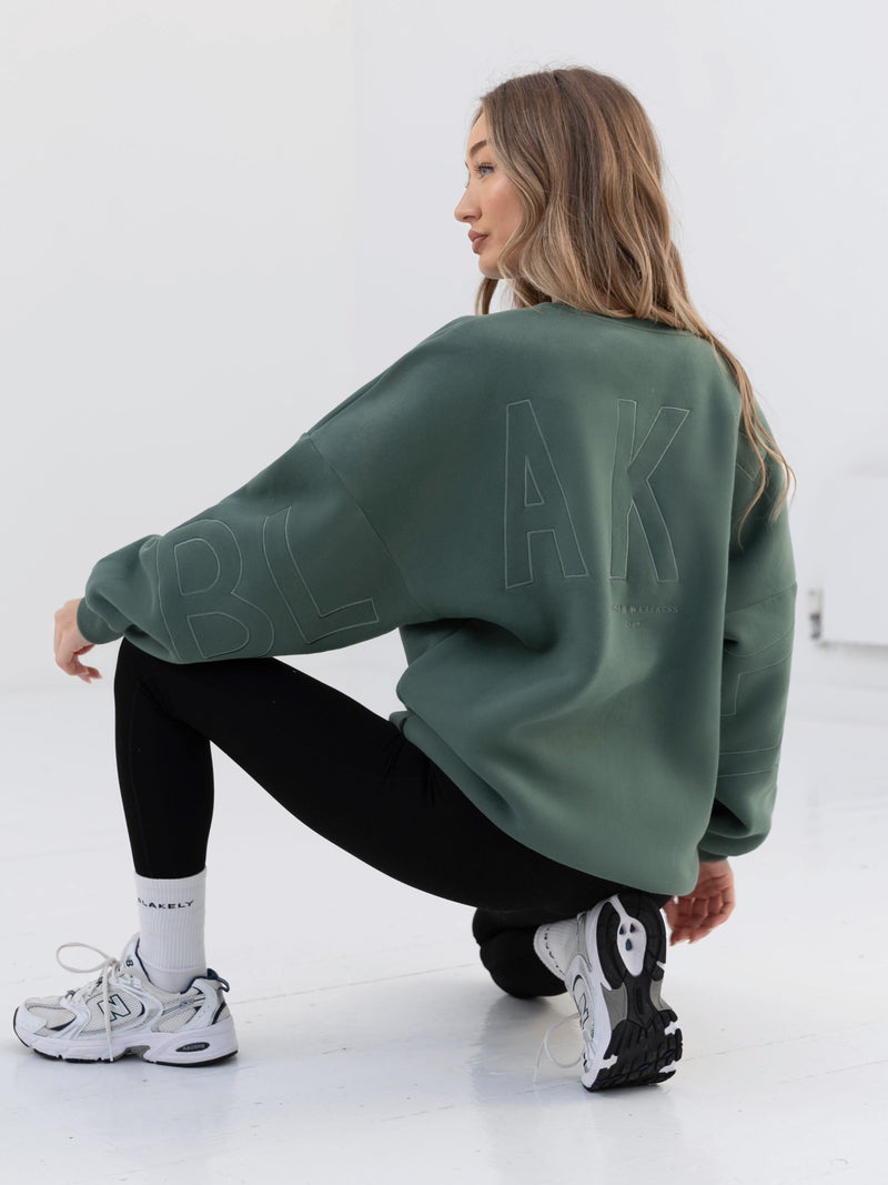 Embroidered Isabel Oversized Jumper - Moss Green