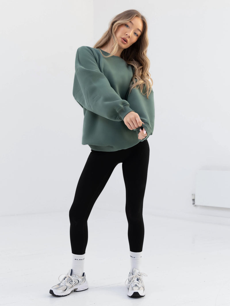 Embroidered Isabel Oversized Jumper - Moss Green