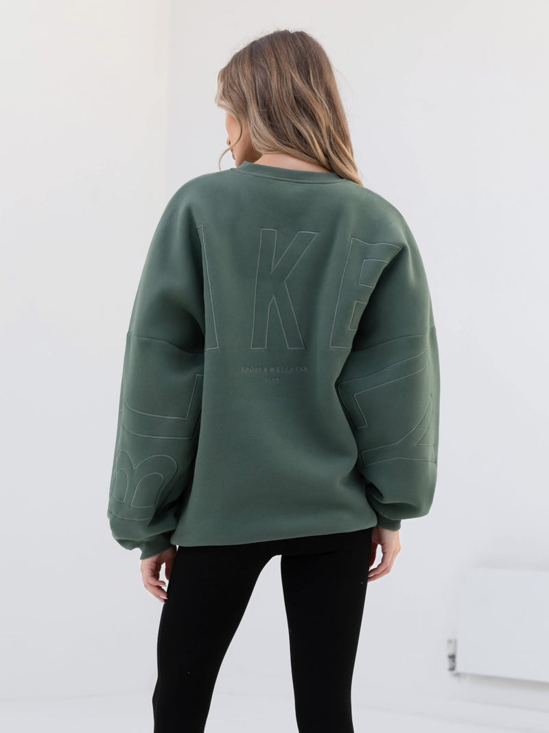 Embroidered Isabel Oversized Jumper - Moss Green