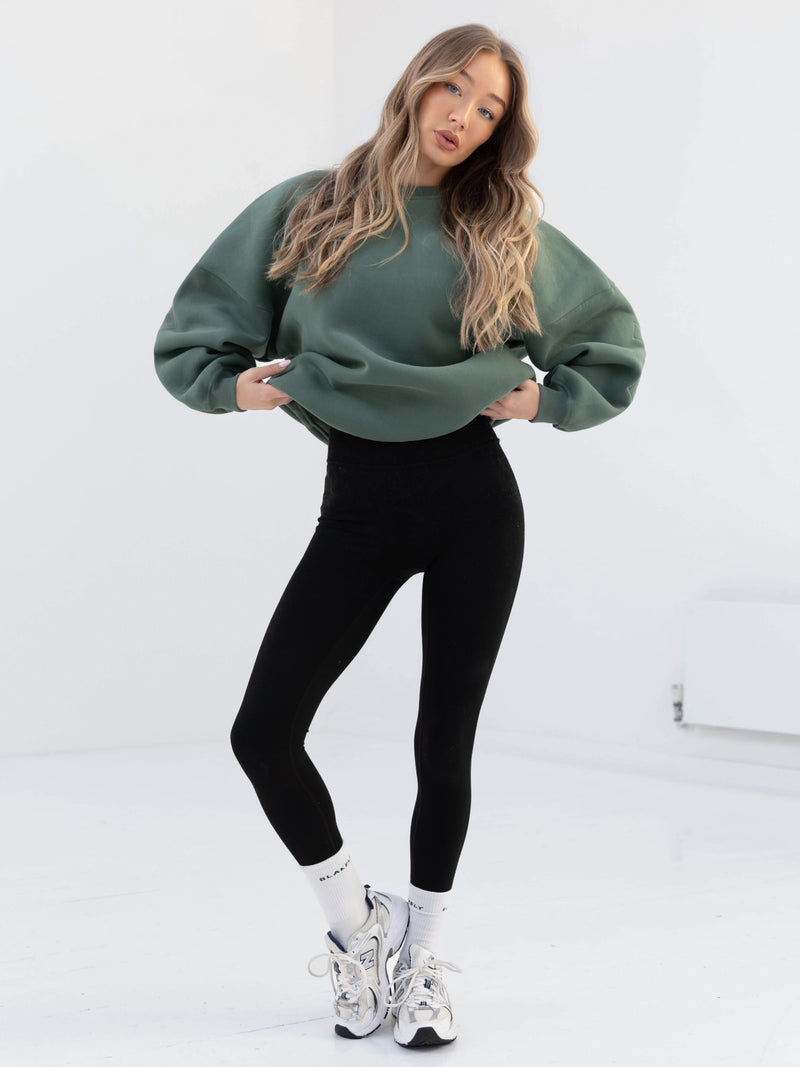 Embroidered Isabel Oversized Jumper - Moss Green