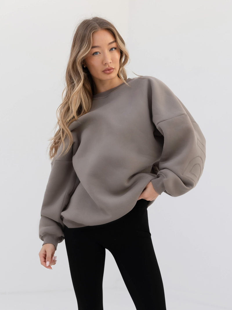 Embroidered Isabel Oversized Jumper - Neutral Grey