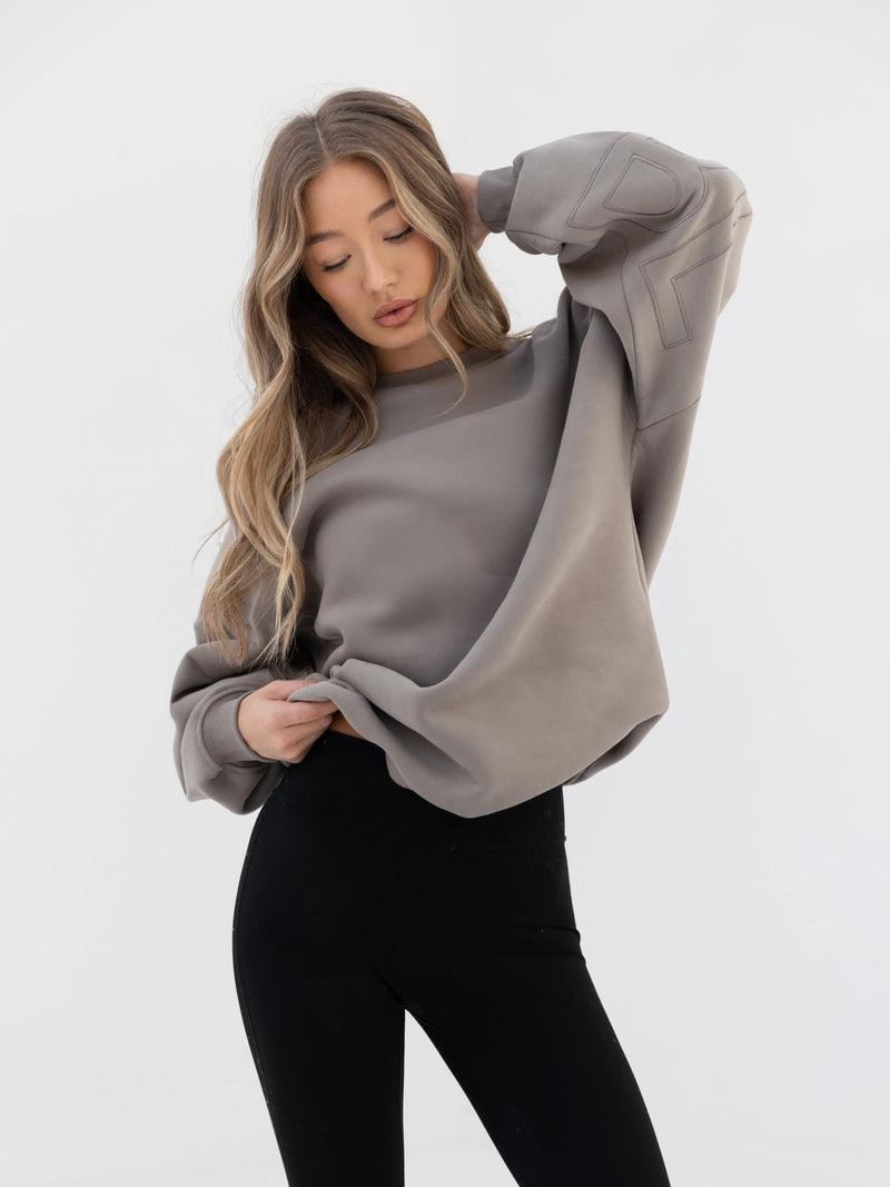 Embroidered Isabel Oversized Jumper - Neutral Grey