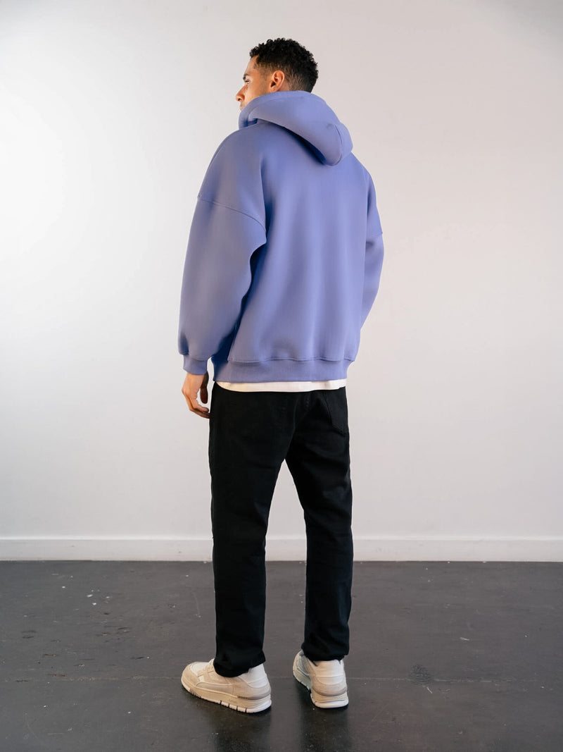 Label Relaxed Full Zip Hoodie - Lilac Blue