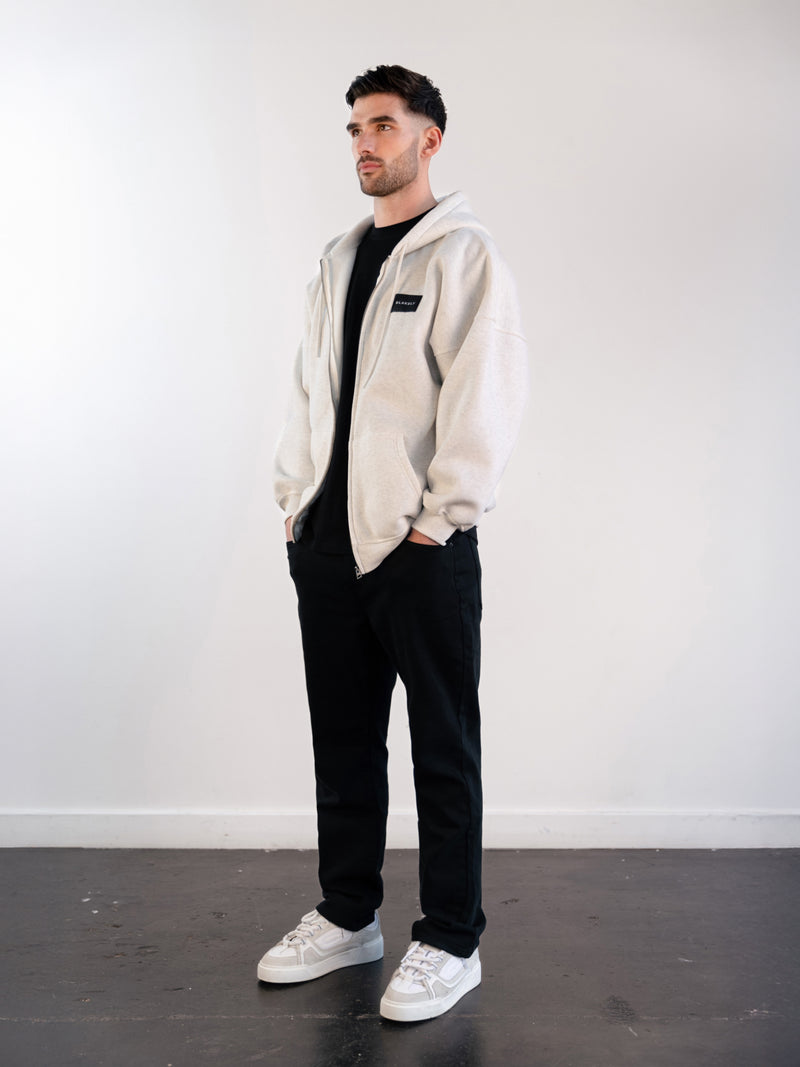 Label Relaxed Full Zip Hoodie - Marl White