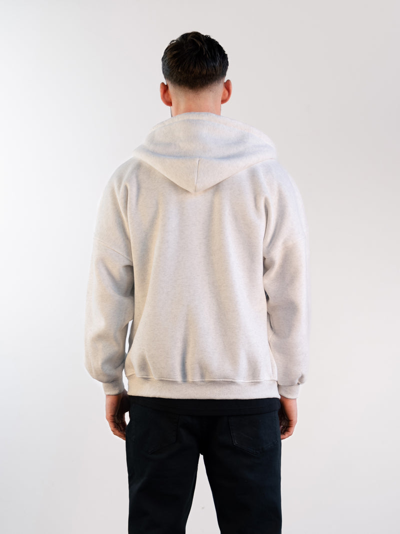 Label Relaxed Full Zip Hoodie - Marl White