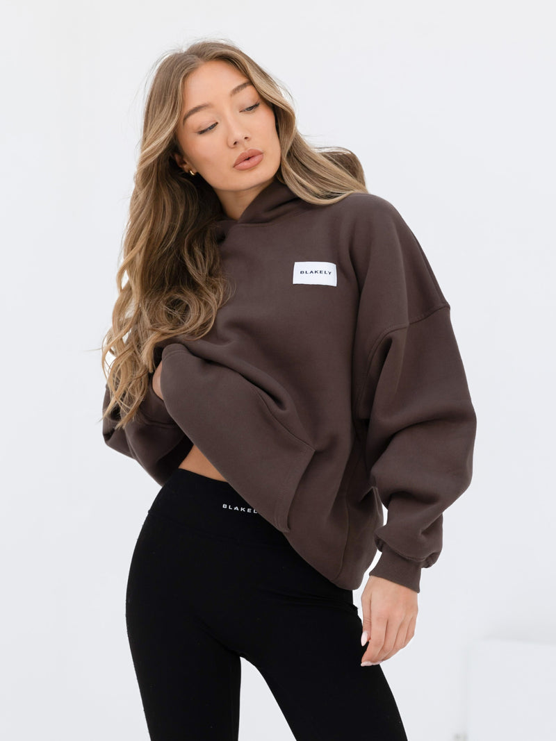 Label Oversized Hoodie - Slate Brown