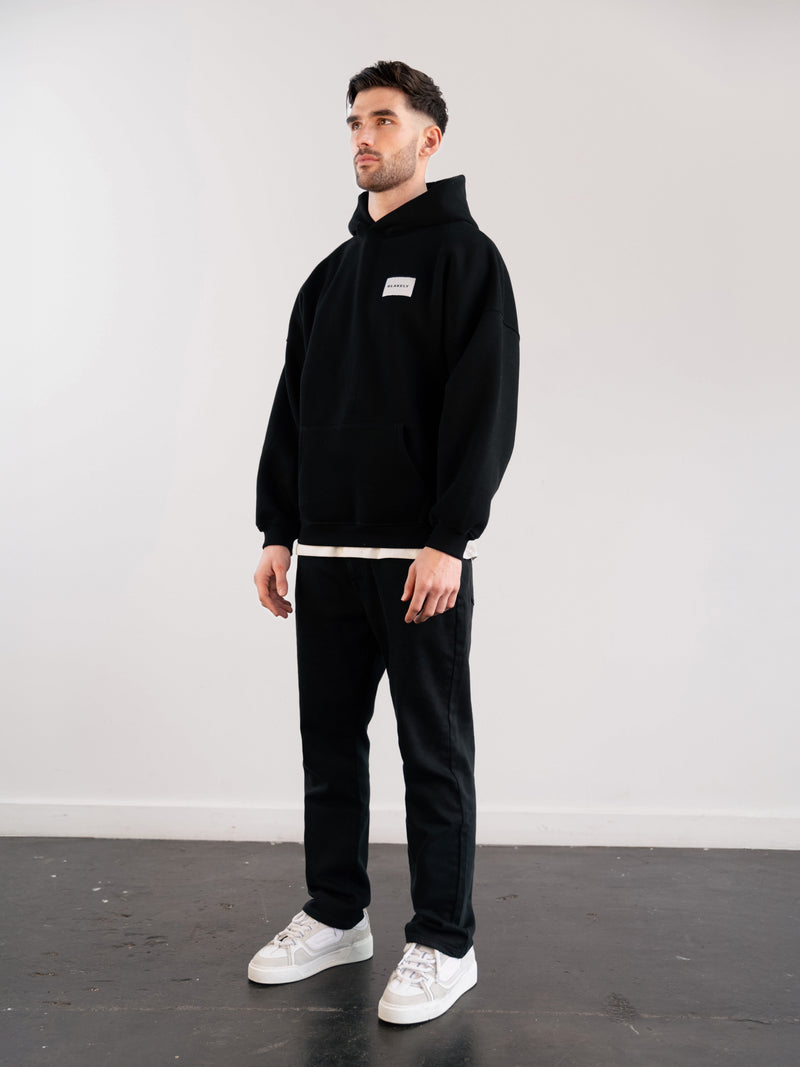 Label Relaxed Hoodie - Black