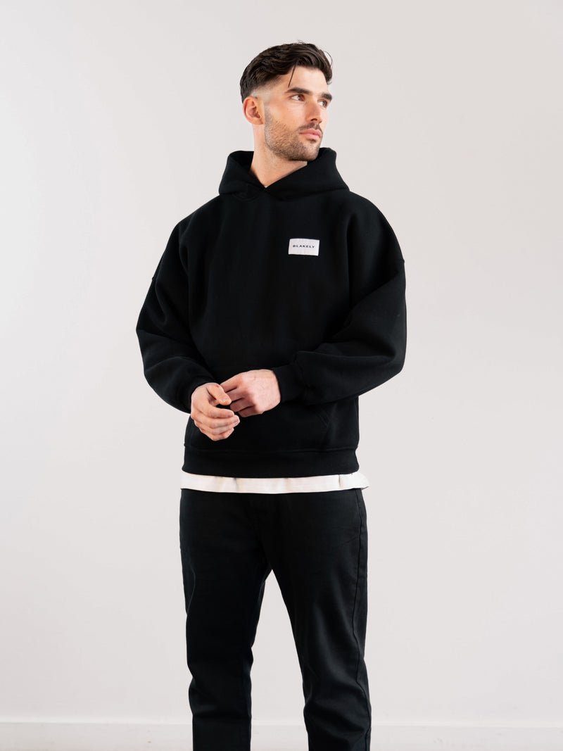 Label Relaxed Hoodie - Black