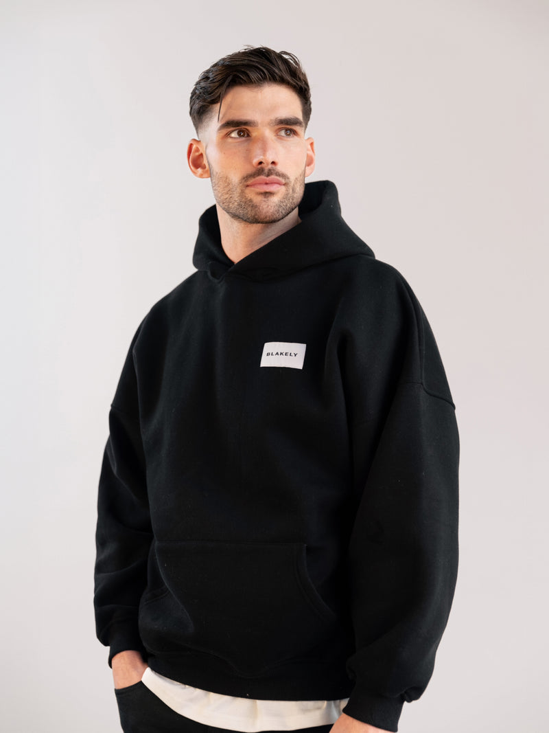 Label Relaxed Hoodie - Black