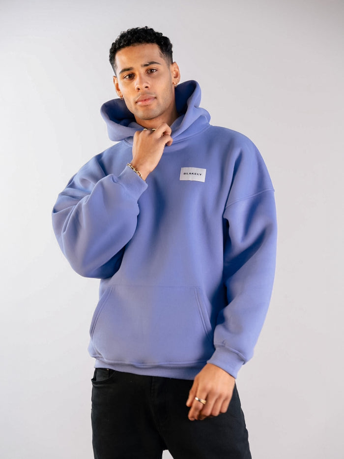 Label Relaxed Hoodie - Lilac Blue