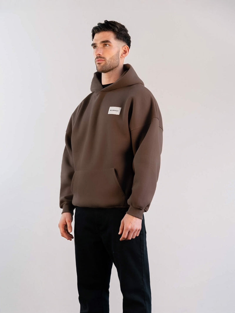 Label Relaxed Hoodie - Slate Brown