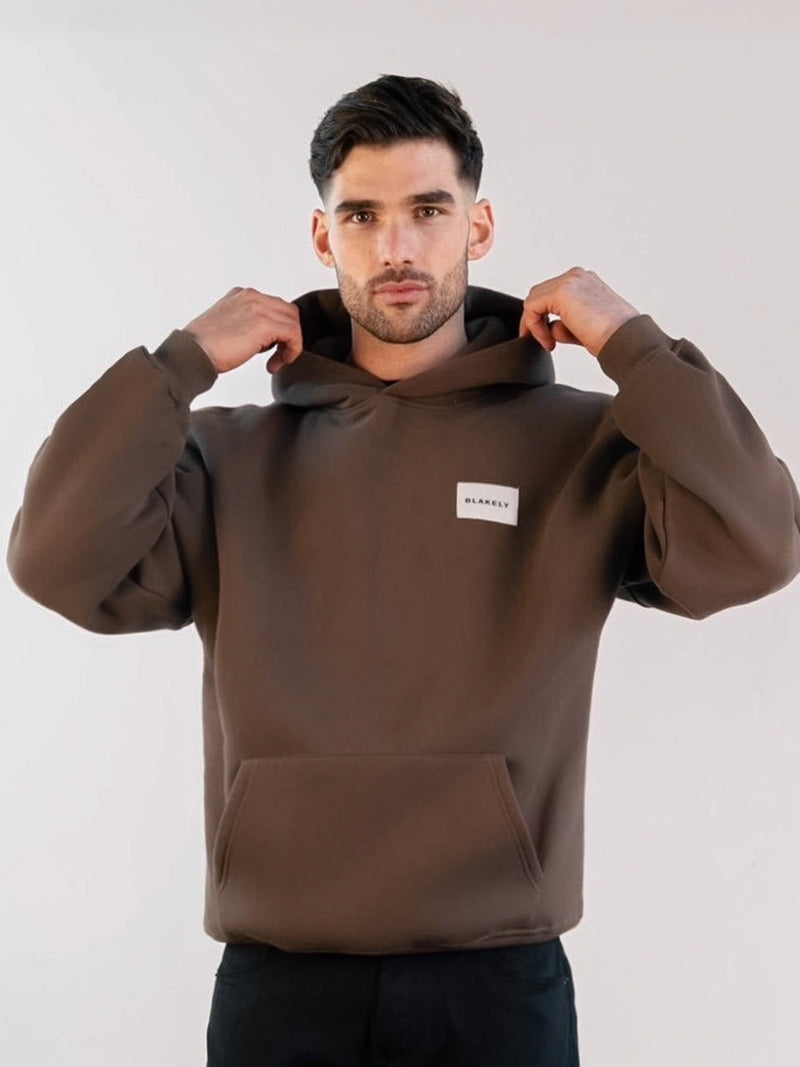 Label Relaxed Hoodie - Slate Brown