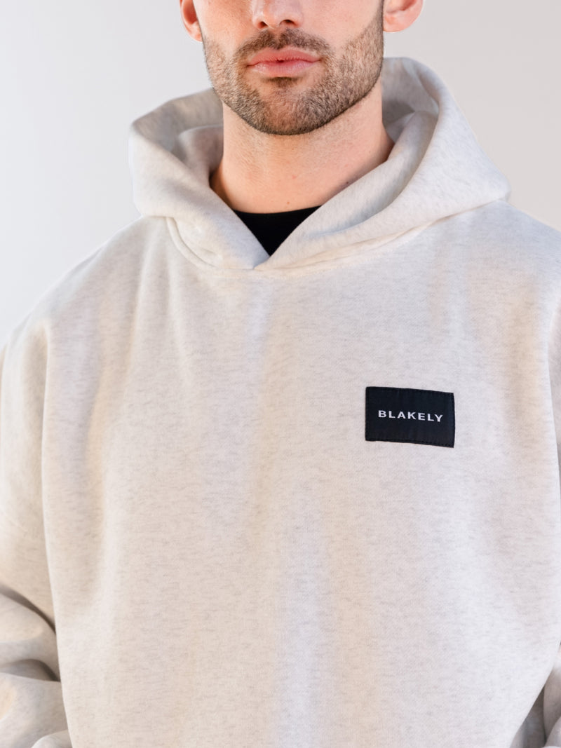 Label Relaxed Hoodie - Marl White