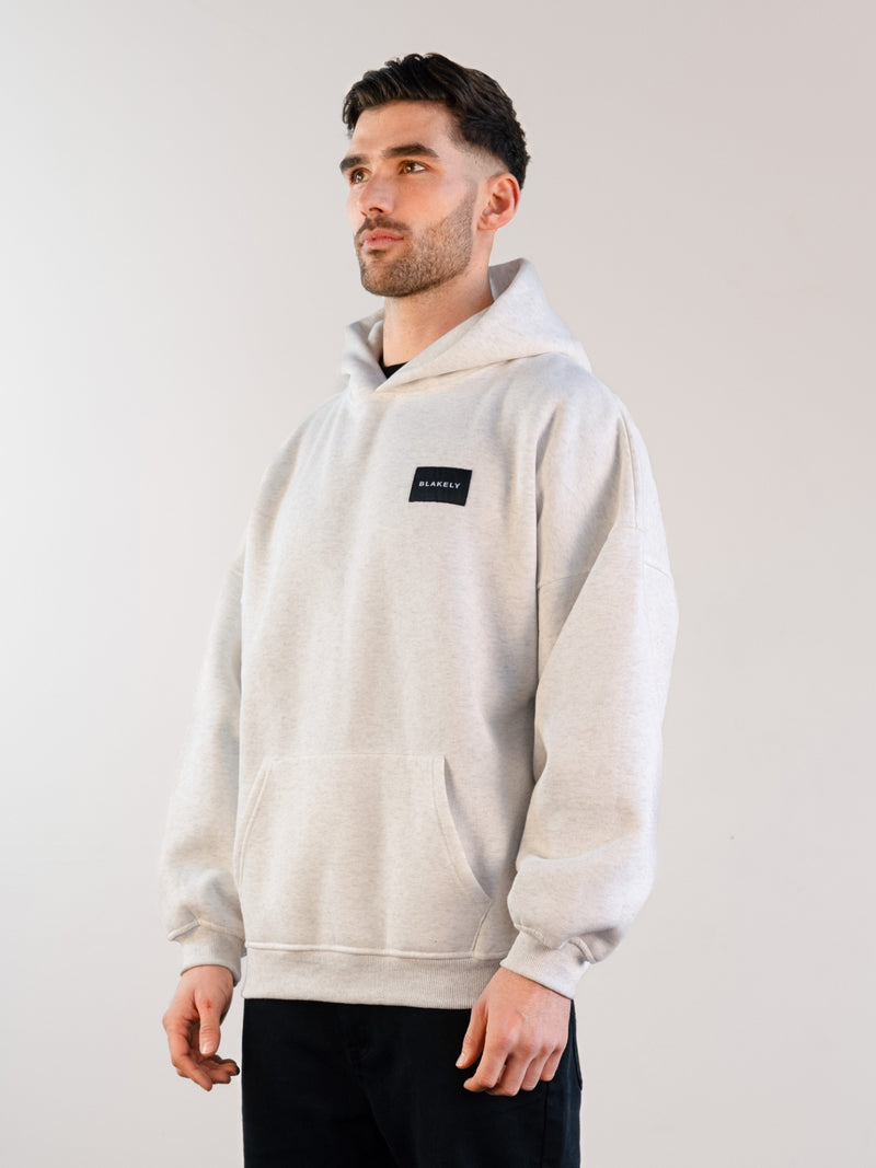 Label Relaxed Hoodie - Marl White