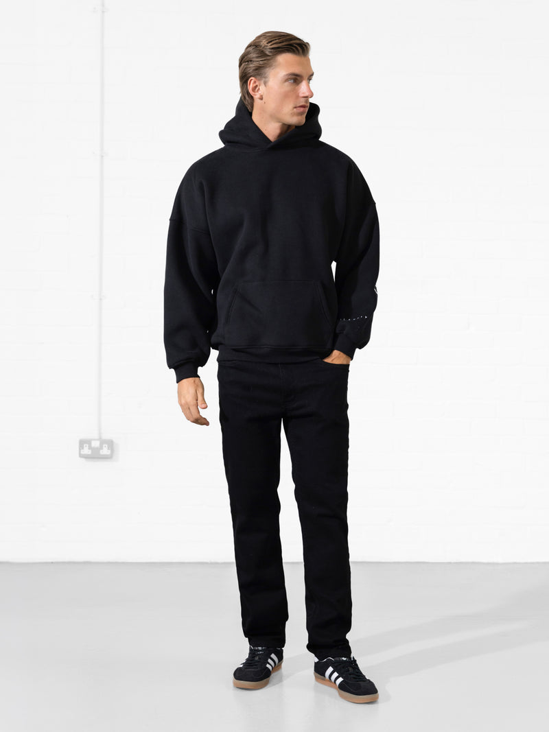 Embroidered Idris Oversized Hoodie - Black