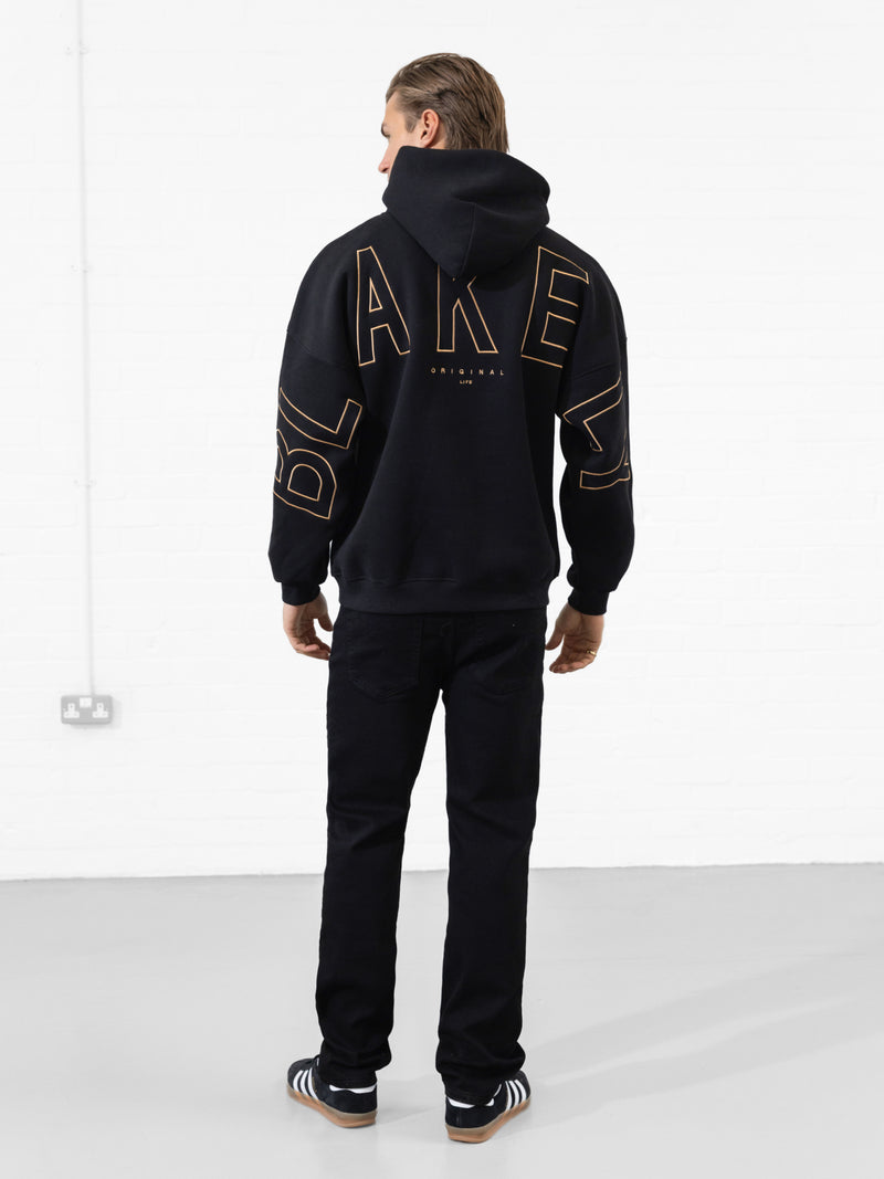 Embroidered Idris Oversized Hoodie - Black & Gold