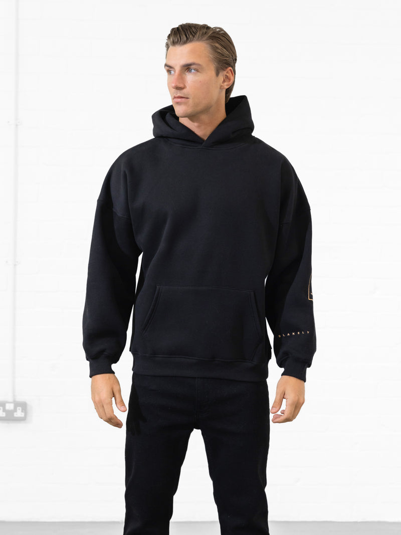 Embroidered Idris Oversized Hoodie - Black & Gold