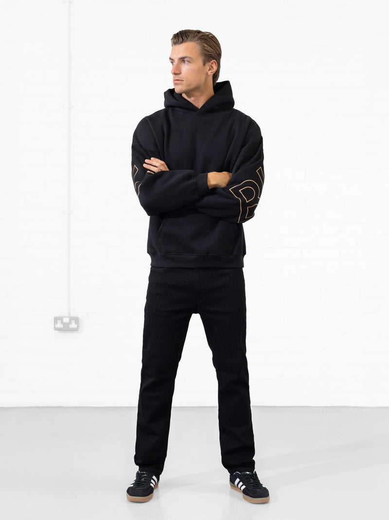 Embroidered Idris Oversized Hoodie - Black & Gold