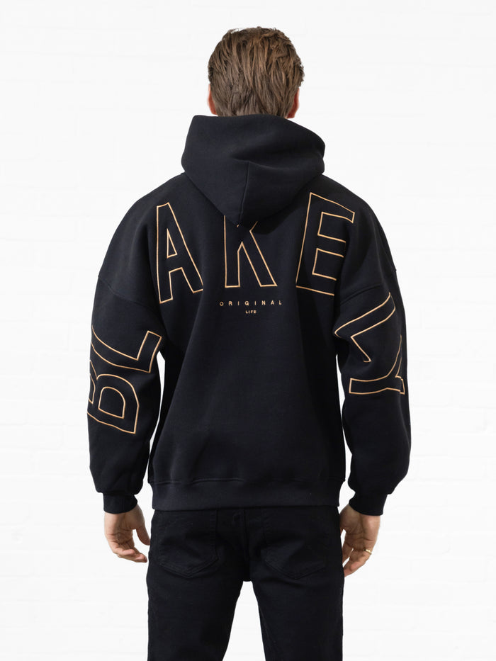Embroidered Idris Oversized Hoodie - Black & Gold