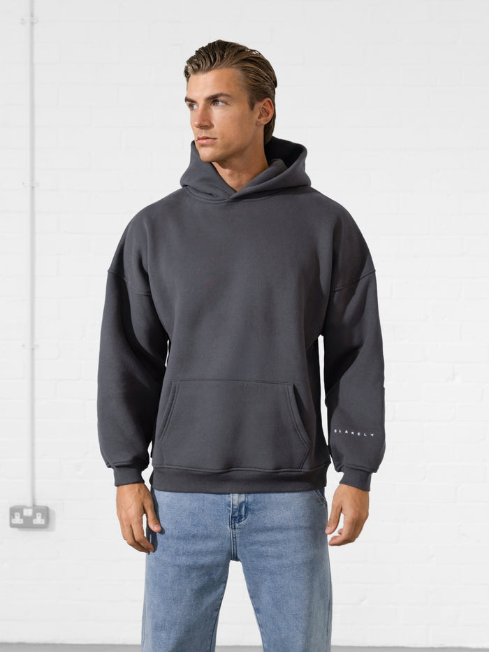 Embroidered Idris Oversized Hoodie - Charcoal